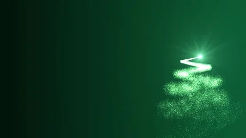 A bright light source draws a Christmas tree made of green particles on a Stock Footage 256013645