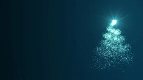 A bright light source draws a Christmas tree made of blue particles on a blue Stock Footage 256241328