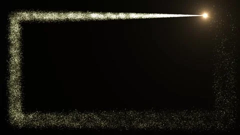 Bright light source draws a rectangular frame of golden particles on a dark Stock Footage 261874745