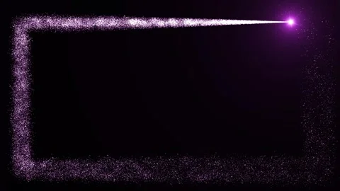 Bright light source draws a rectangular frame of purple particles on a dark Stock Footage 262533643