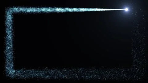 Bright light source draws a rectangular frame of blue particles on a dark Stock Footage 262750718