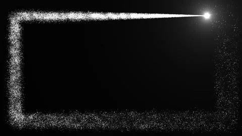 Bright light source draws a rectangular frame of white particles on a dark Stock Footage 263138923