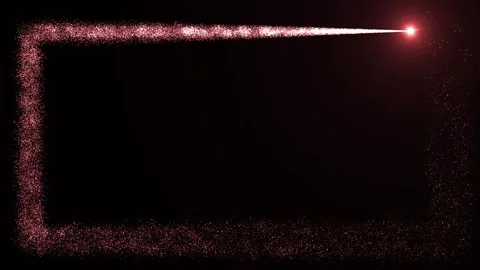 Bright light source draws a rectangular frame of red particles on a dark Stock Footage 263655383