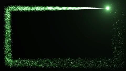 Bright light source draws a rectangular frame of green particles on a dark Stock Footage 264116251