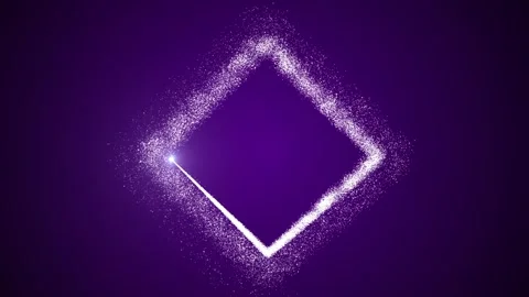 A bright light source draws a square frame of particles on a purple background Stock Footage 256093577