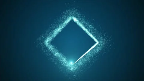 Bright light source draws a square frame of particles on a gradient blue Stock Footage 256172330