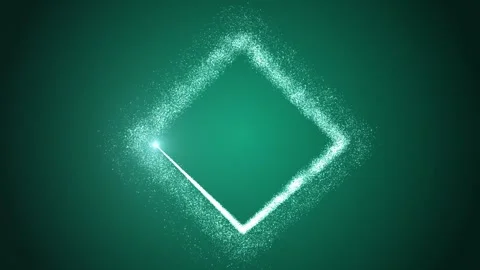 Bright light source draws a square frame of particles on a gradient green Stock Footage 256322164