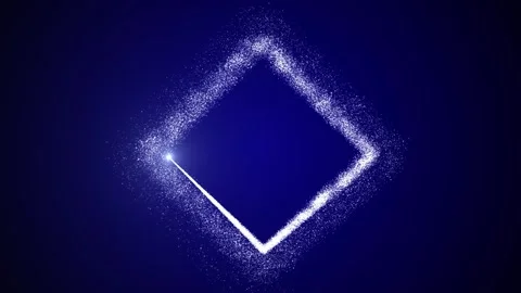 Bright light source draws a square frame of particles on a gradient dark blue Stock Footage 256681964