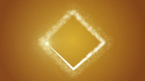Bright light source draws a square frame of particles on a gradient golden Stock Footage 256966312