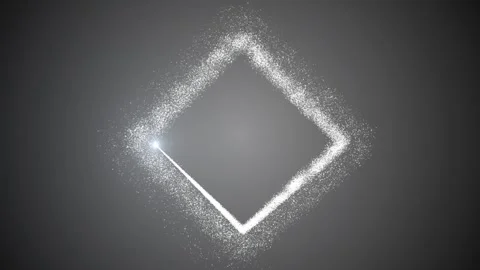 Bright light source draws a square frame of particles on a gradient silver Stock Footage 257671273