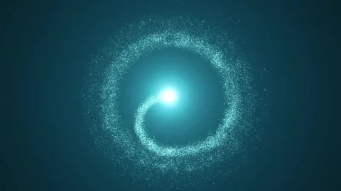 A bright light source flies in a circle, leaving a trail of particles on a blue Stock Footage 256171770