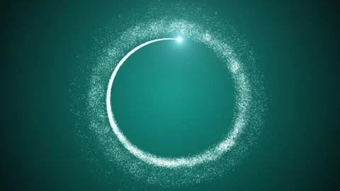 A bright light source flies in a circle, leaving a trail of particles on a green Stock Footage 256241046
