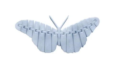 Bright light yellow object in shape of butterfly toy printed on 3d printer Stock Photos