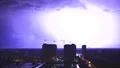 The bright lightning against the city background. night time 4k or 4k+ Resolution