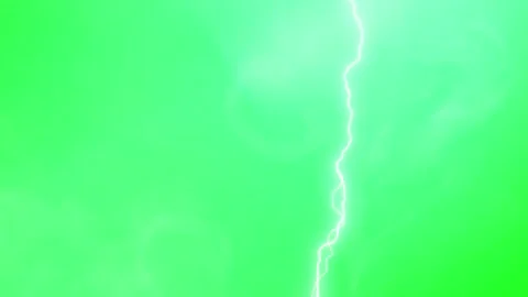 Bright lightning bolt on green screen. Electrical discharge isolated on chroma Stockbeeldmateriaal 340381855