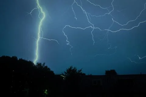 Bright Lightning Bolt Strikes Down Stock Photos
