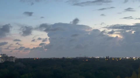 Bright Lightning Bolt Strikes Inside Storm Cloud Over City Skyline Stock Footage 342164507