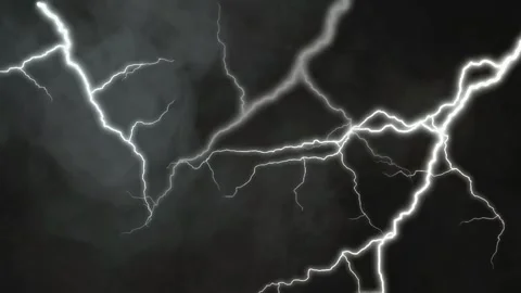 Bright lightning bolt striking in dark stormy sky. Powerful electric discharge Video stock 339393886