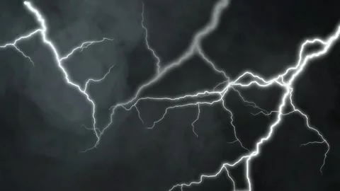 Bright lightning bolt striking in dark stormy sky. Powerful electric discharge Vídeos de archivo 339393932