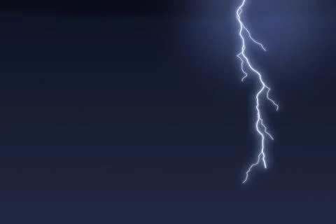 Bright lightning bolt striking through dark night sky for dramatic weather .. 库存插图