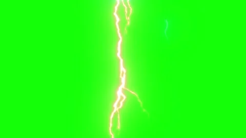 Bright lightning bolts striking against a solid green screen background Stock Footage 345305399