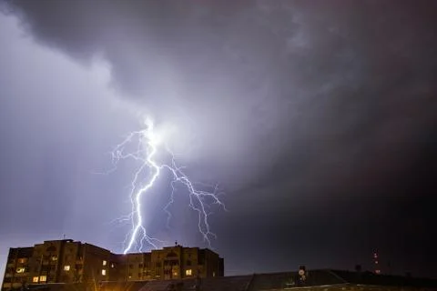 Bright lightning in the night sky Stock Photos