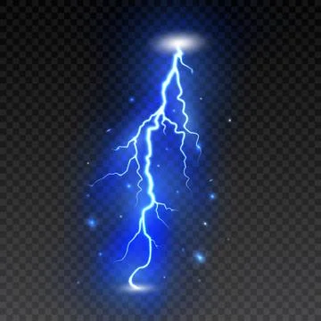 Bright lightning on transparent background. Electric flash. Thunder bolt and  Stock Illustration