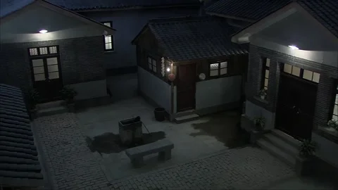 The bright lights in the courtyard at night Stock Footage 276451025