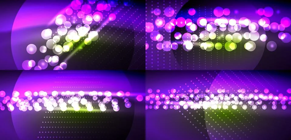 Bright lights create abstract patterns. Purple dominates, accented by green, Stockillustratie