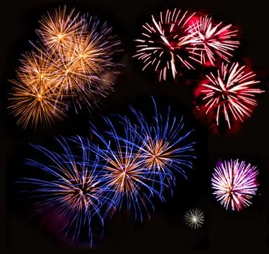 Bright lights of firework in dark night sky. Stock Photos