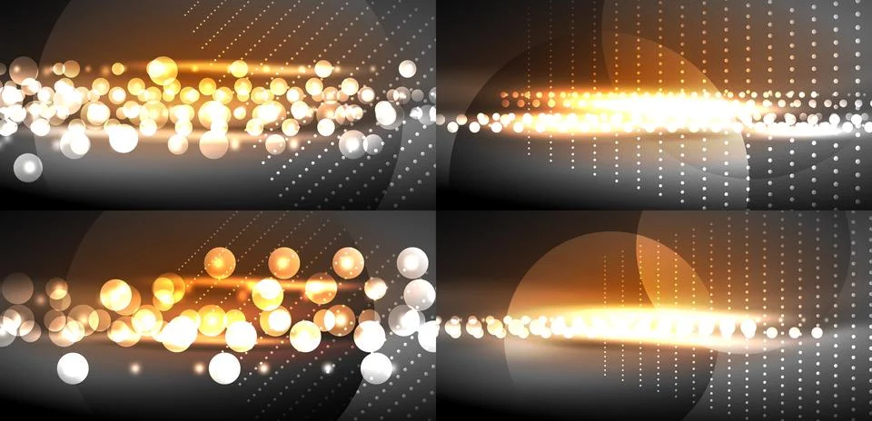 Bright lights form abstract patterns. Golden hues dominate, creating dynamic Stock Illustration