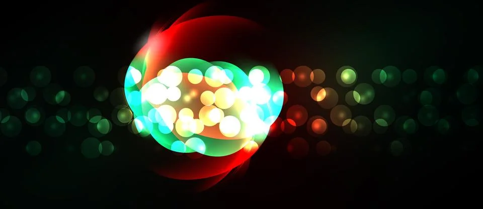 Bright lights form circular shape. Red, green hues dominate dark background. Stock Illustration