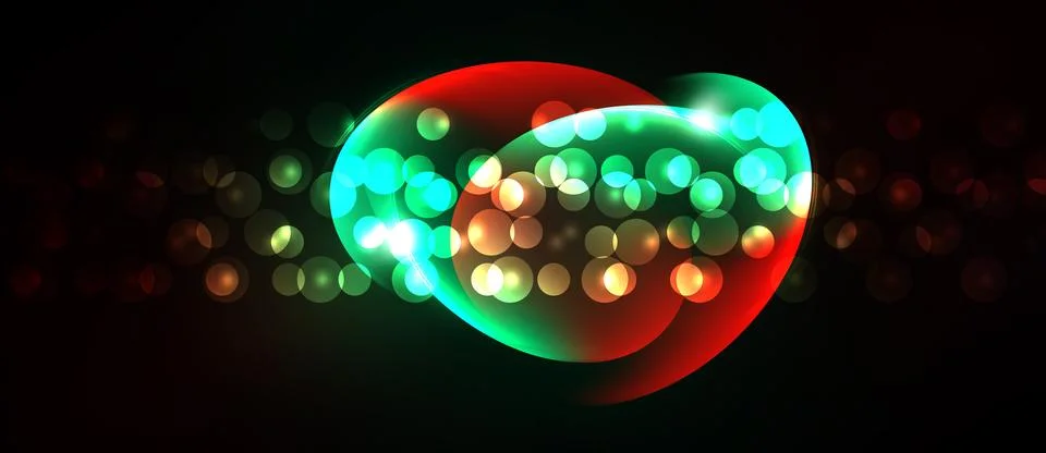 Bright lights form heart shape. Red, green hues dominate dark background. Bok Stock Illustration