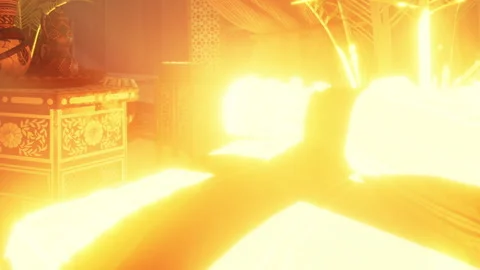 Bright lights shine in the room during a sunset viewing at a cultural site Stock Footage 344872471