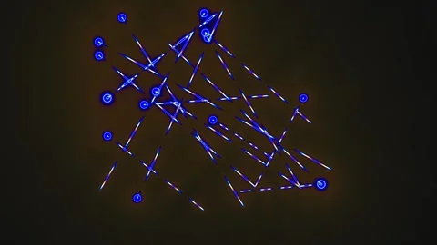 Bright lines and shapes on dark background create a Stock Footage 338230530