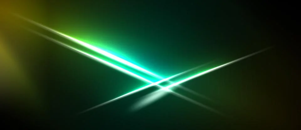 Bright lines intersect dark background. Vivid green dominates center, fading  Stock Illustration