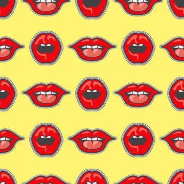Bright lips patch vector seamless pattern イラスト素材