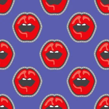 Bright lips patch vector seamless pattern Stock Illustration
