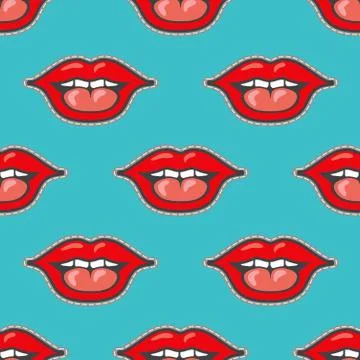 Bright lips patch vector seamless pattern 스톡 일러스트