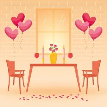 Bright love dinner scene. Vector Ilustração Stock
