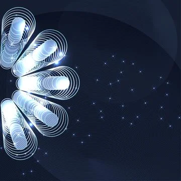 Bright luminous objects resembling high-voltage elements in outer space. Stock Illustration