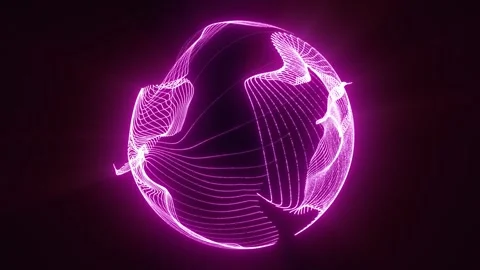 Bright magenta abstract sphere formed by flowing wireframe lines and glowin.. Stock Footage 336555739