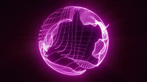 Bright magenta abstract sphere formed by flowing wireframe lines and glowing  Illustration