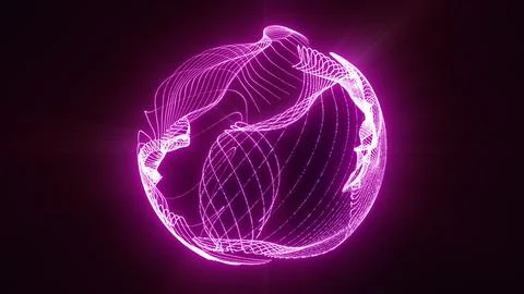 Bright magenta abstract sphere formed by flowing wireframe lines and glowin.. Stock Illustration