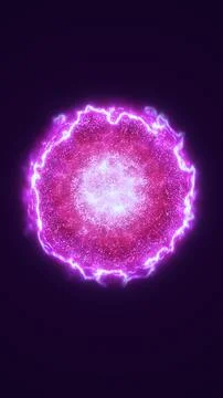Bright magenta plasma sphere with glowing particles, electric edge, and int.. Stock Illustration
