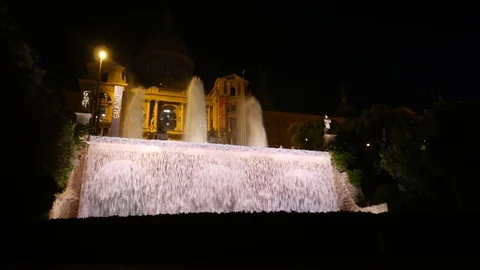 Bright Magic Fountain light show at night, Barcelona Stock Footage 102519468