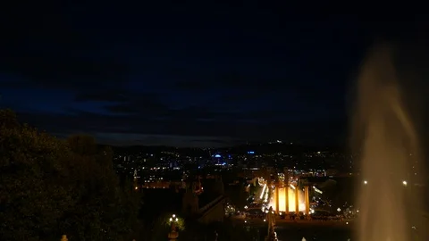 Bright Magic Fountain light show at night, Barcelona Stock Footage 102606739