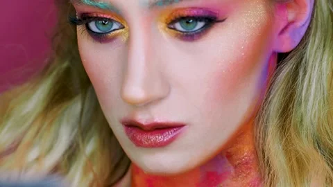 Bright makeup and face art, close-up portrait. Creative makeup, Stock Footage 137230537