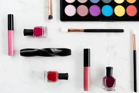 Bright-makeup-flatlay   Stock Photos