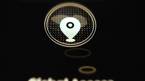 Bright map pin over a dotted world globe representing international server Fotos Stock